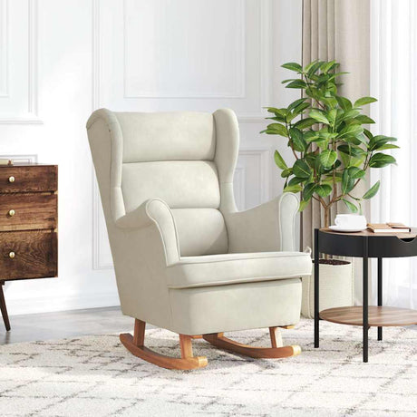 Vidaxl schommelstoel met oorleuning crèmekleurig fluweel massief hout