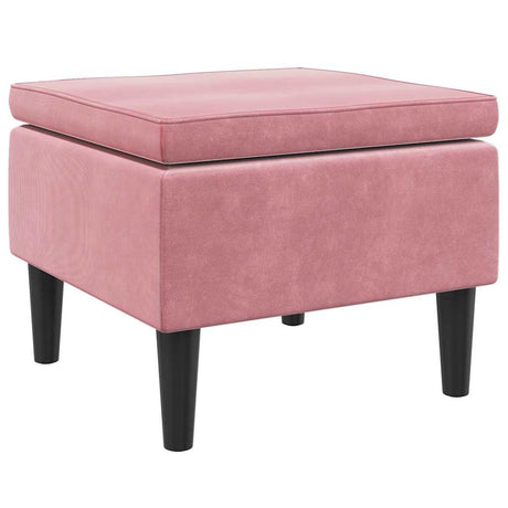 Vidaxl kruk met houten poten fluweel roze