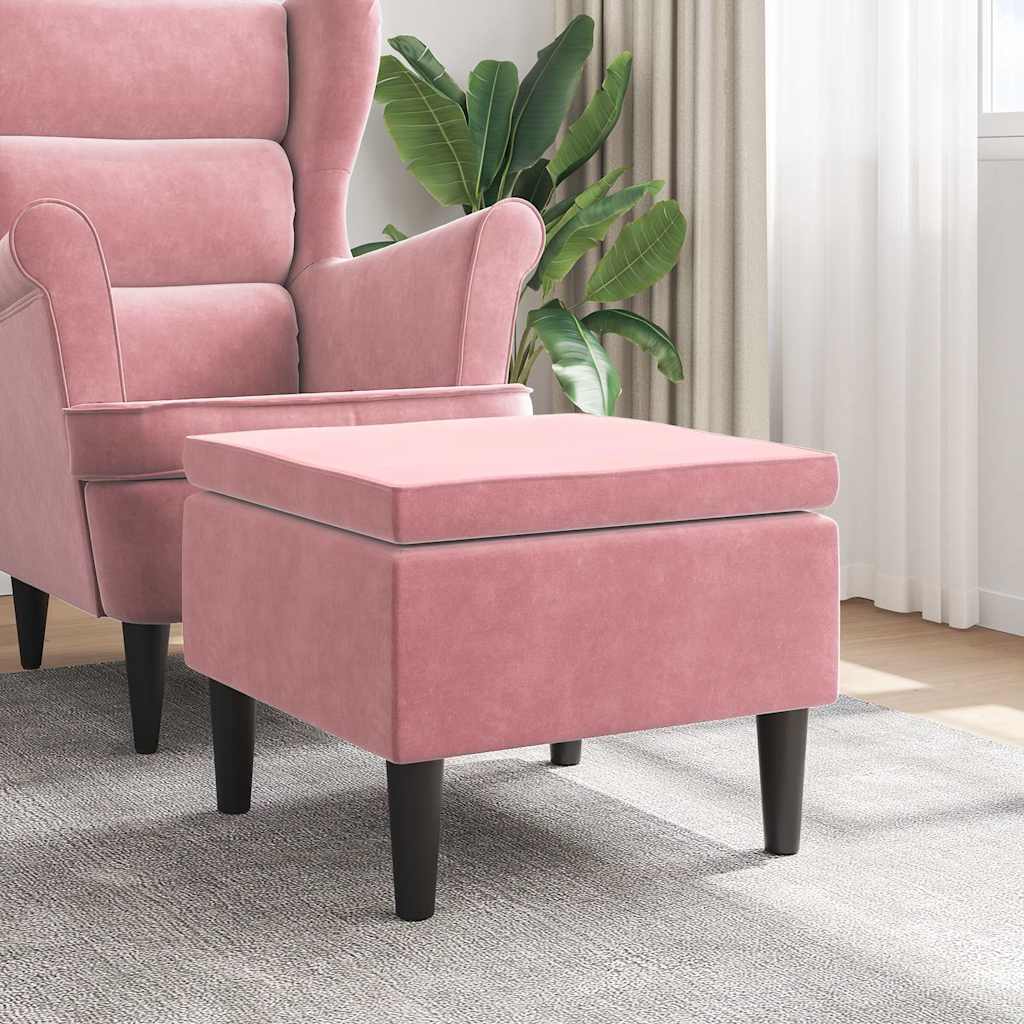 Vidaxl kruk met houten poten fluweel roze