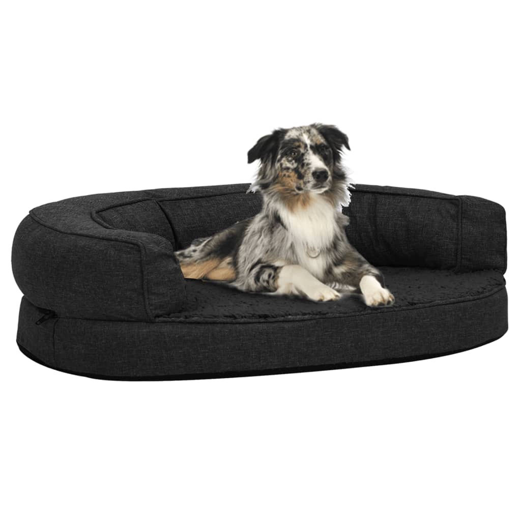 Vidaxl Dog Bed Ergonomic Linen-Look 75x53 cm Fleece Black