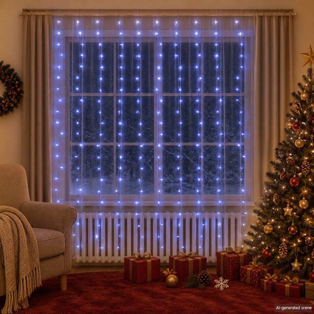 Vidaxl lichtsnoergordijn met 300 led's en 8 functies 3x3 m blauw