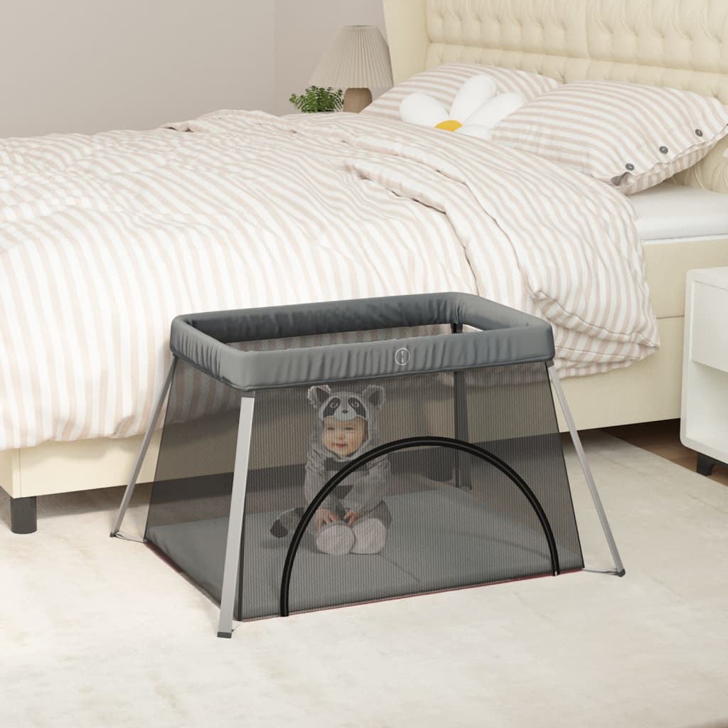 Vidaxl Baby Box con materasso in lino scuro grigio