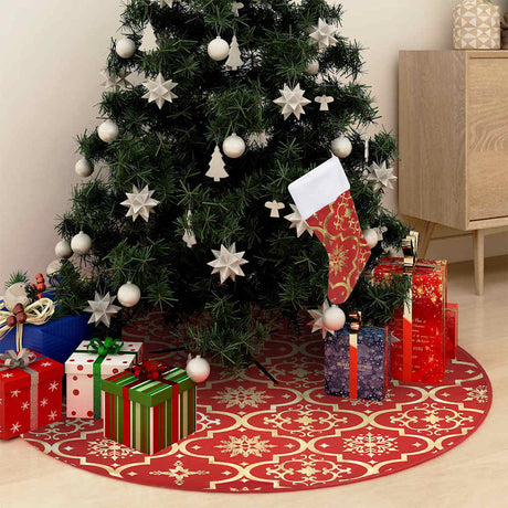 Vidaxl luxe kerstboomrok met sok rood 122 cm stof