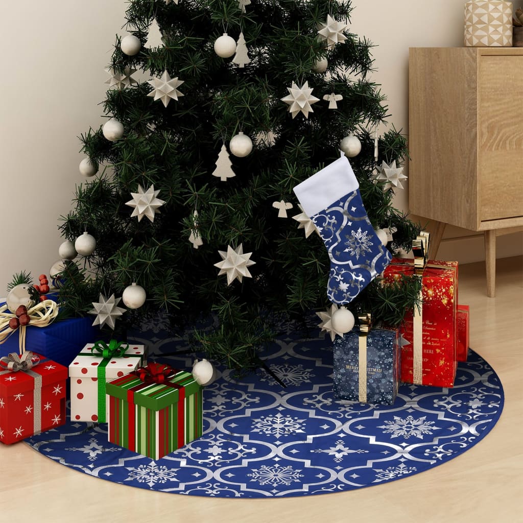 Vidaxl kerstboomrok luxe met sok 122 cm stof blauw