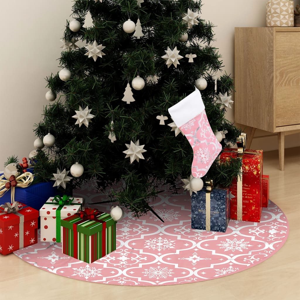 Vidaxl kerstboomrok luxe met sok 90 cm stof roze