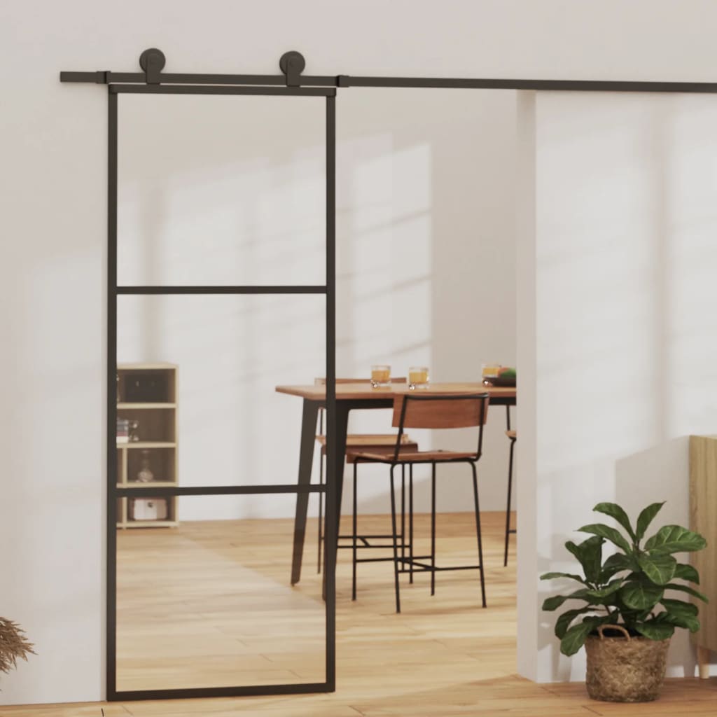 Vidaxl skjutdörr 76x205 cm ESG -glas och aluminium svart