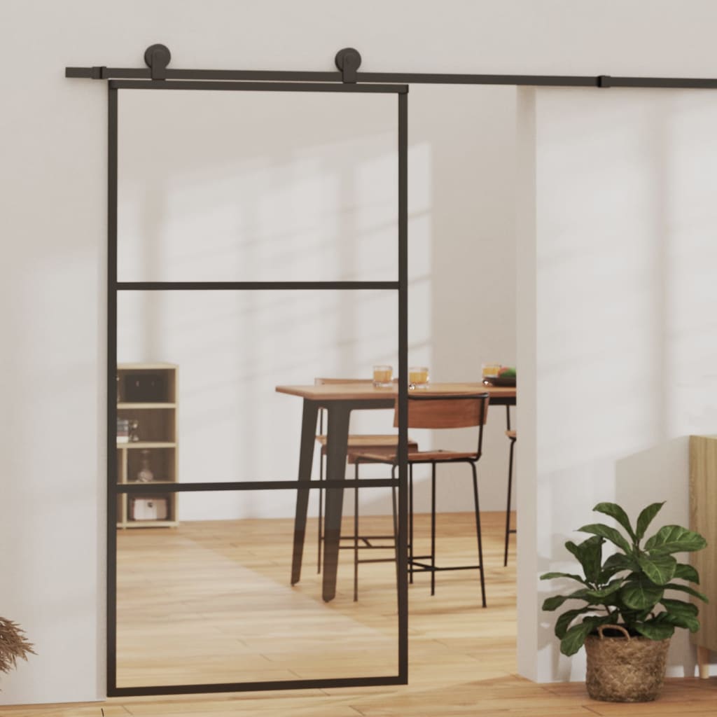 Vidaxl Schiebetür 102x205 cm ESG -Glas und Aluminiumschwarz