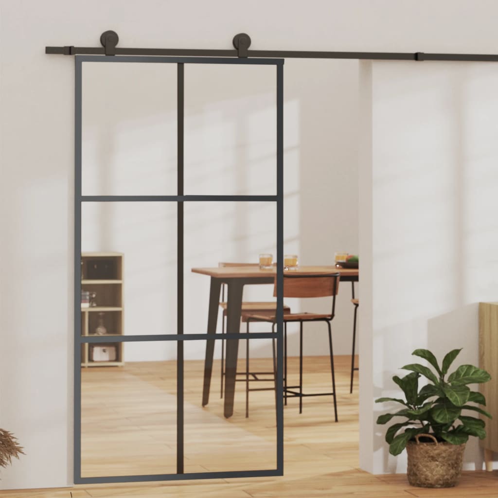 Vidaxl skydedør 102x205 cm ESG glas og aluminium sort