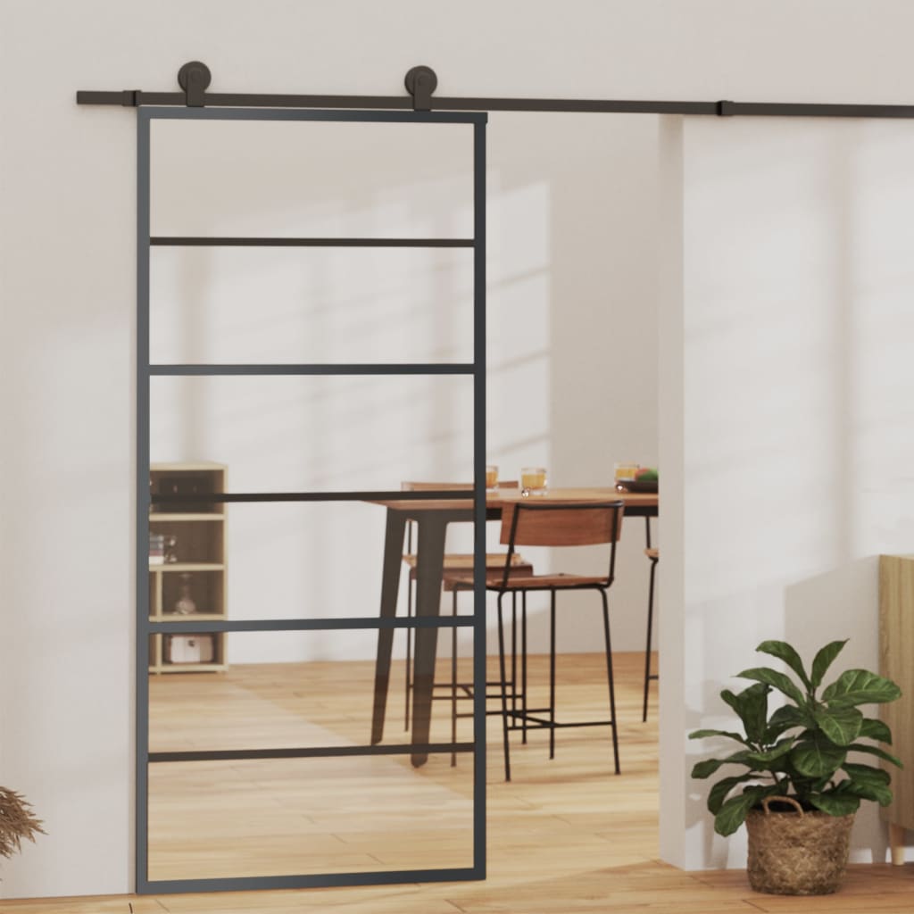 Porta scorrevole Vidaxl 90x205 cm ESG vetro e nero in alluminio