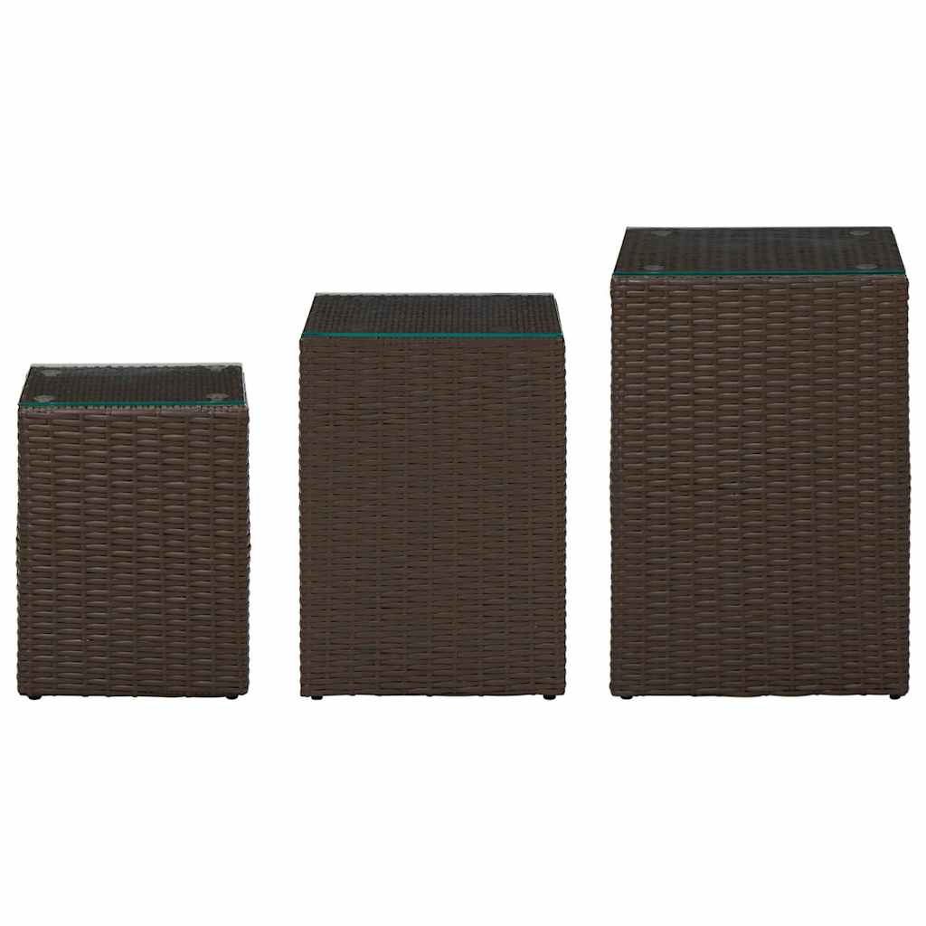 Vidaxl 3-delige bijzettafelset met glazen blad poly rattan bruin