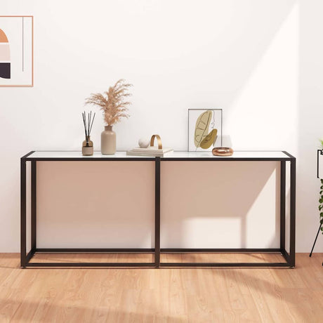 Vidaxl wandtafel 180x35x75,5 cm gehard glas witmarmerkleurig