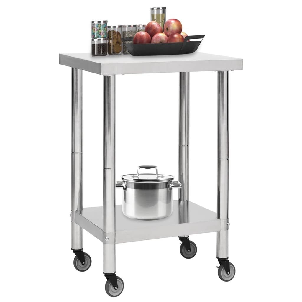 Vidaxl Kitchenwork table with wheels 60x60x85 cm Stainless steel