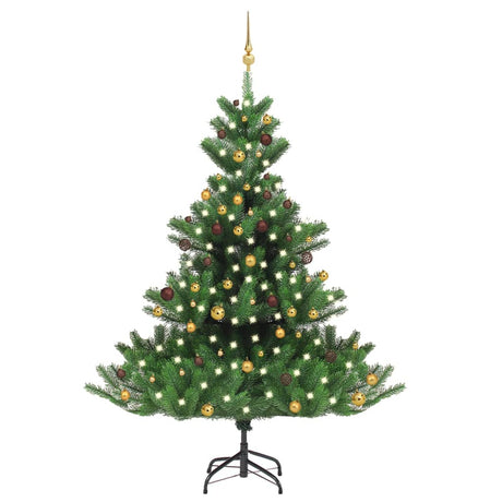 VidaXL Kunstkerstboom Nordmann met LED's en kerstballen 210 cm groen