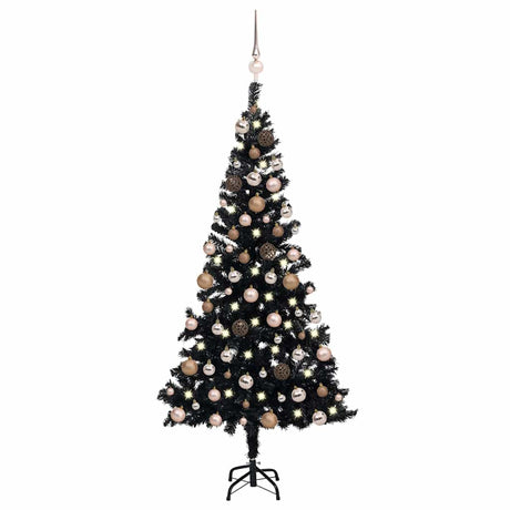Vidaxl kunstkerstboom met verlichting en kerstballen 120 cm pvc zwart