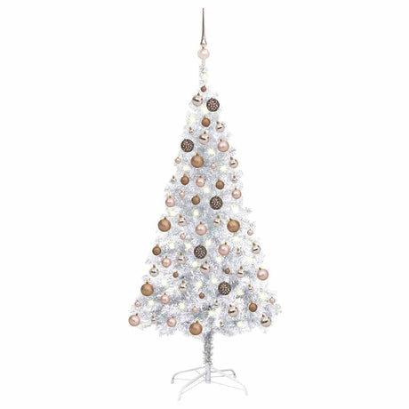 Vidaxl kunstkerstboom met verlichting en kerstballen 120 cm pet zilver
