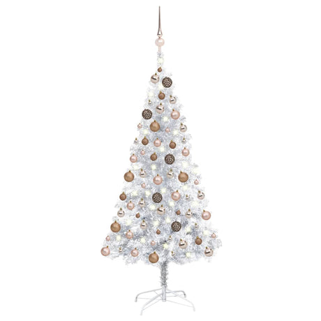 VidaXL Kunstkerstboom met verlichting en kerstballen 150 cm PET zilver