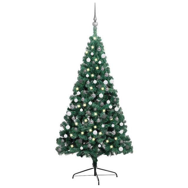 Vidaxl kunstkerstboom met verlichting en kerstballen half 120 cm groen