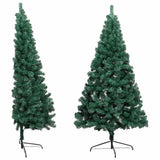 Vidaxl kunstkerstboom met verlichting en kerstballen half 210 cm groen