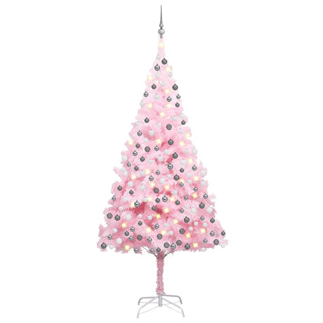 Vidaxl kunstkerstboom met verlichting en kerstballen 210 cm pvc roze