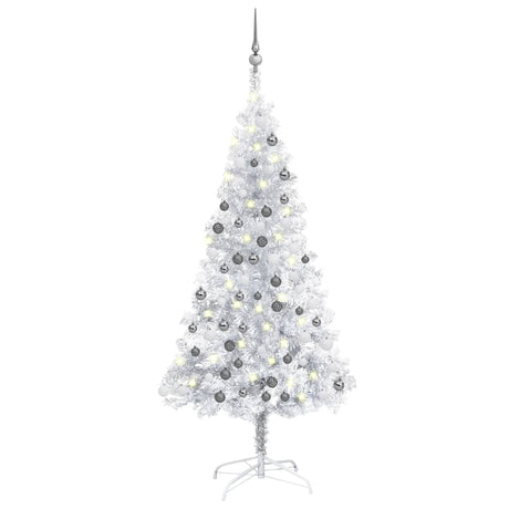 VidaXL Kunstkerstboom met verlichting en kerstballen 150 cm PET zilver