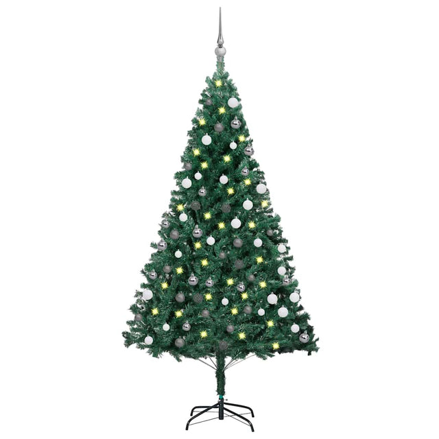 Vidaxl kunstkerstboom met verlichting en kerstballen 120 cm pvc groen