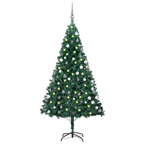 Vidaxl kunstkerstboom met verlichting en kerstballen 150 cm pvc groen