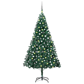 Vidaxl kunstkerstboom met verlichting en kerstballen 240 cm groen