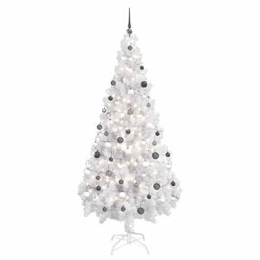 Vidaxl kunstkerstboom met verlichting en kerstballen 180 cm pvc wit