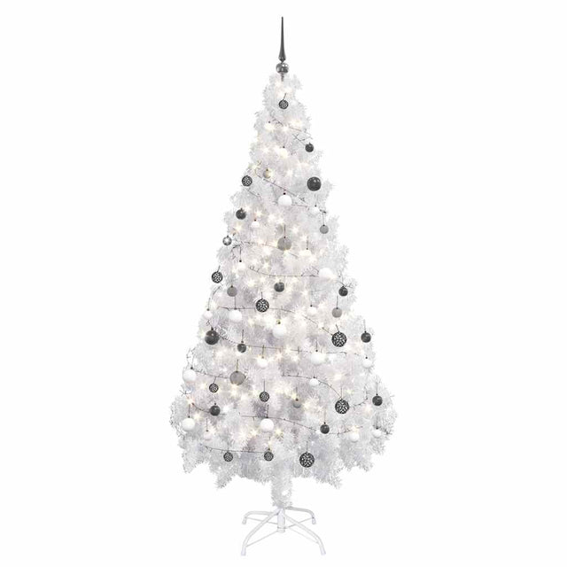 Vidaxl kunstkerstboom met verlichting en kerstballen 180 cm pvc wit