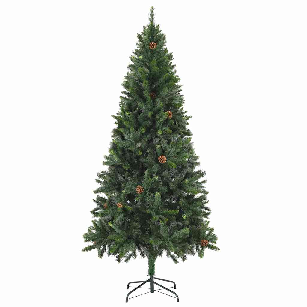 Vidaxl kunstkerstboom met verlichting en dennenappels 210 cm groen