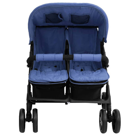 Vidaxl tweelingkinderwagen staal marineblauw