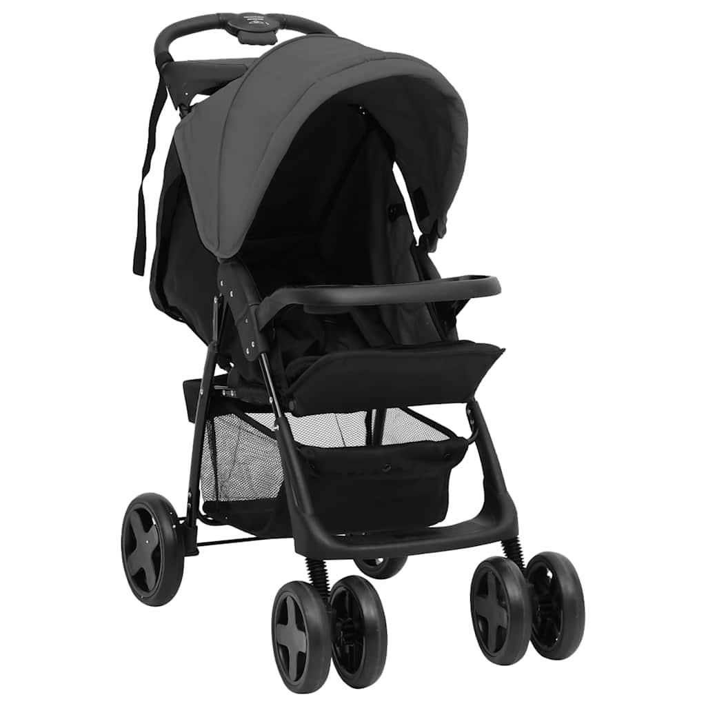 Vidaxl Pram 2-en-1 en acier gris foncé et noir