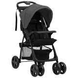 Vidaxl Pram 2-en-1 en acier gris foncé et noir