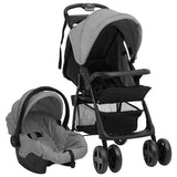 Vidaxl kinderwagen 3-in-1 staal lichtgrijs en zwart