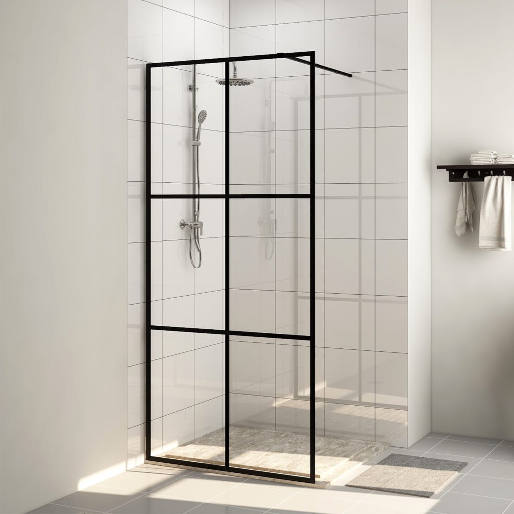 Vidaxl Walk-in tuš stena 100x195 cm prozorna in črna ESG-GLAS