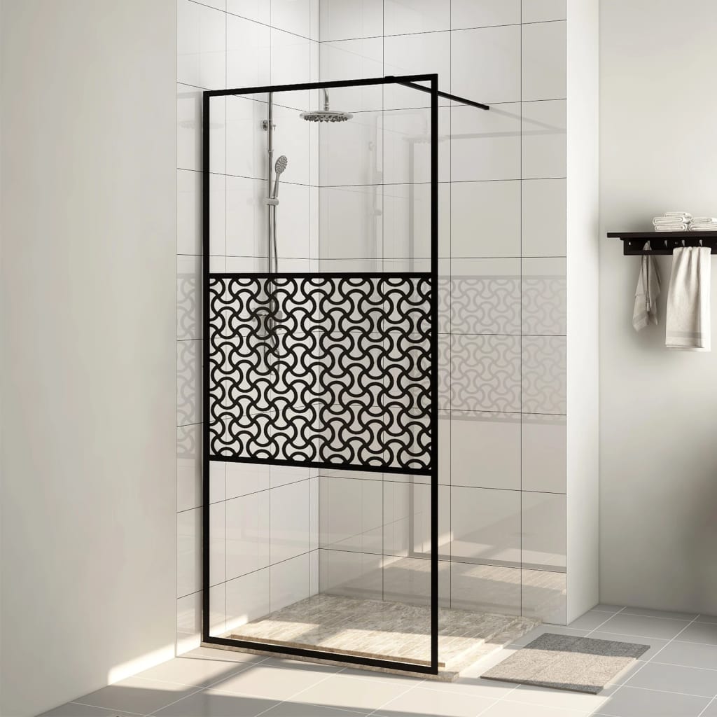 Vidaxl Walk-in shower wall 115x195 cm ESG-Glas Transparent and Black