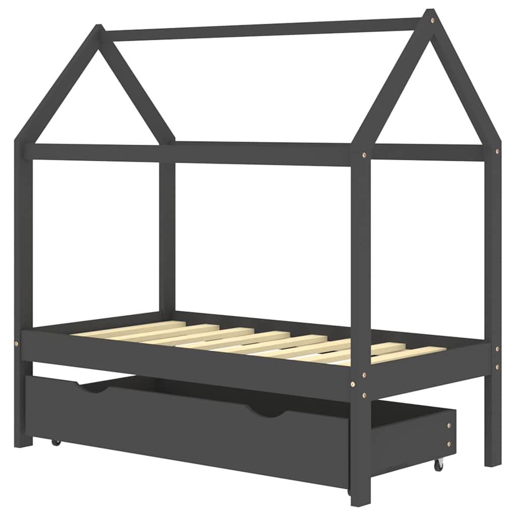 Vidaxl kinderbedframe met lade grenenhout donkergrijs 70x140 cm