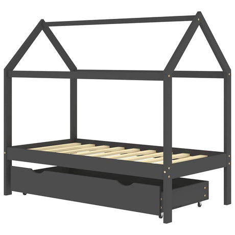 Vidaxl kinderbedframe met lade grenenhout donkergrijs 80x160 cm