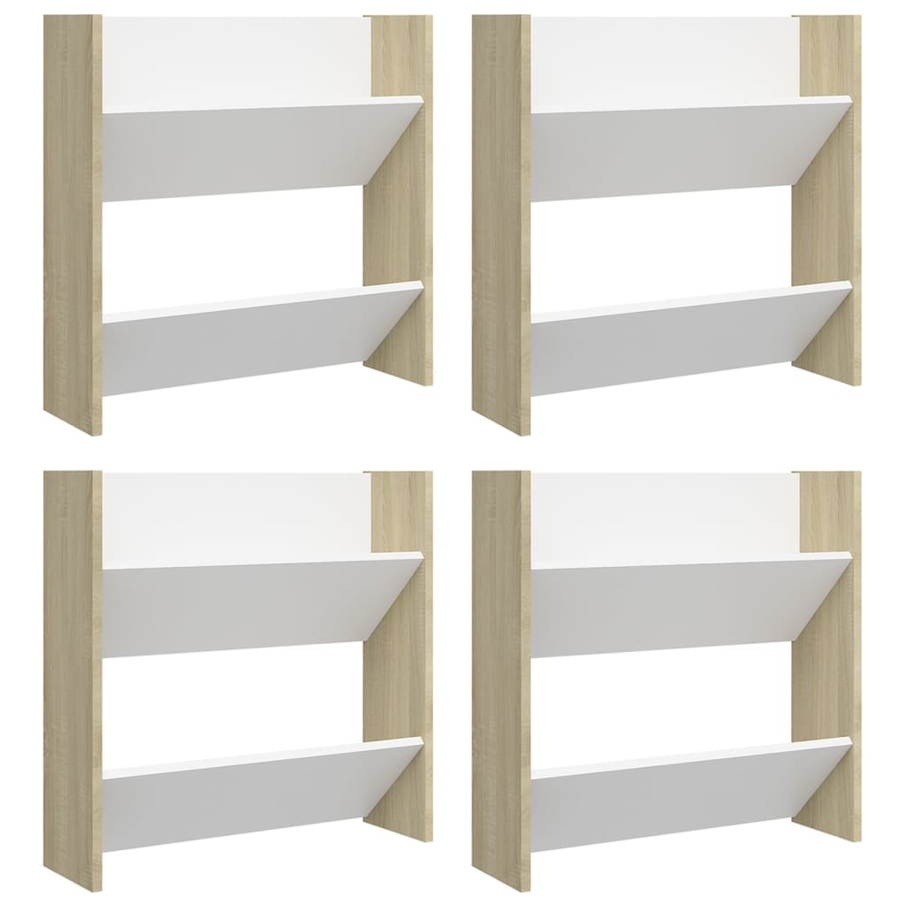 Gabinetes de zapatos de pared Vidaxl 4 st 60x18x60 cm de madera blanca soma roble