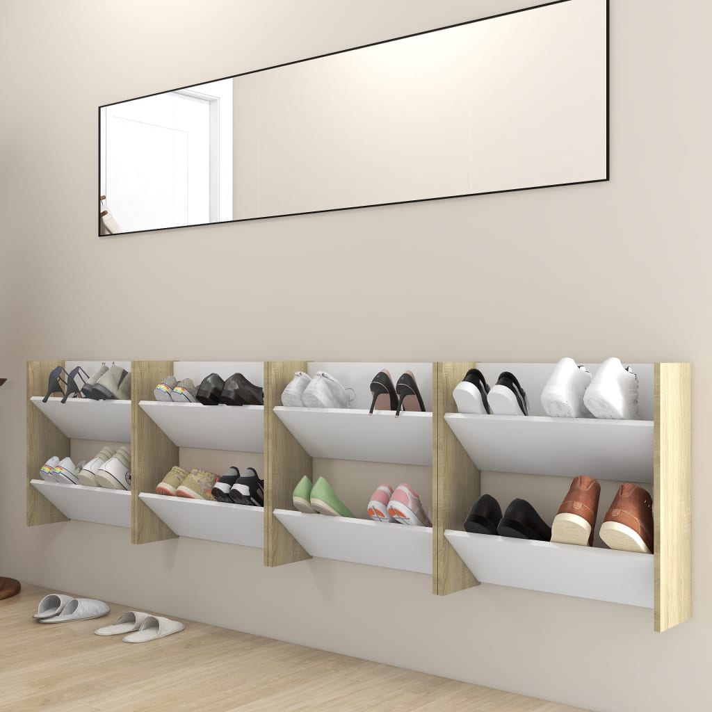 Gabinetes de zapatos de pared Vidaxl 4 st 60x18x60 cm de madera blanca soma roble