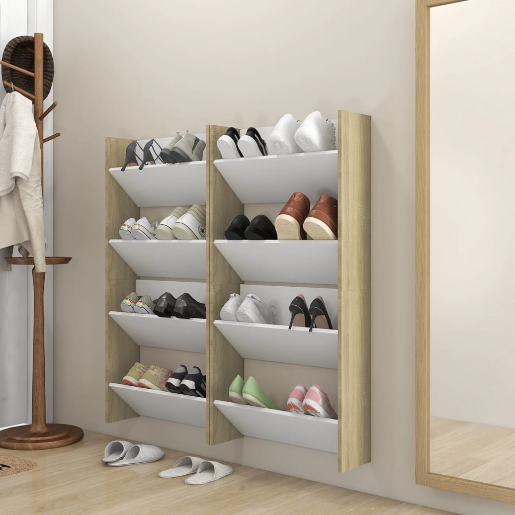 Vidaxl Wall Shoe Szafki 4 St 60x18x60 cm Wood White Sonoma Oak