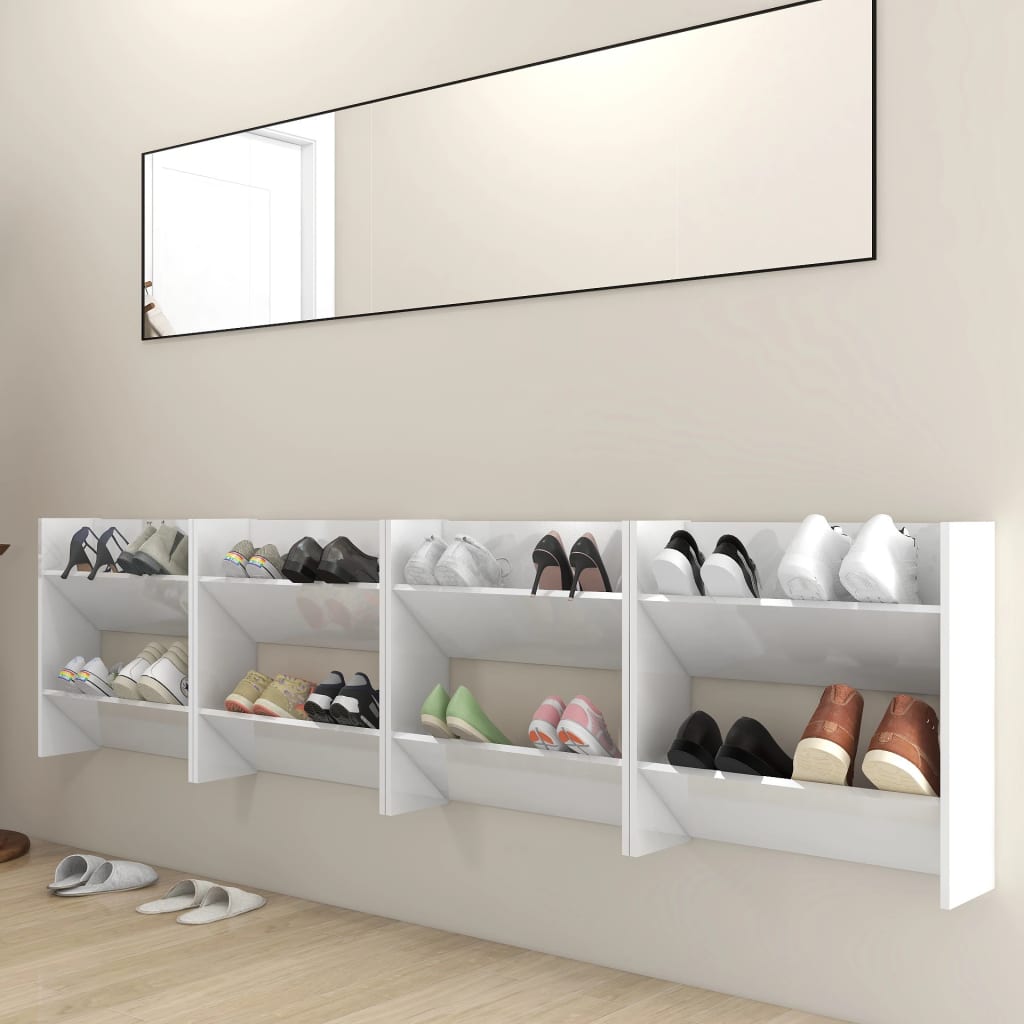 Vidaxl Wall Shoe Szafki 4 St 60x18x60 cm Właściwą drewnianą białą białym białym