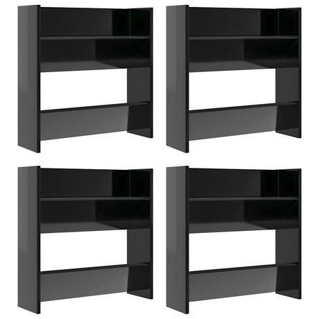 Vidaxl wandschoenenkasten 4 st 60x18x60 cm hout hoogglans zwart