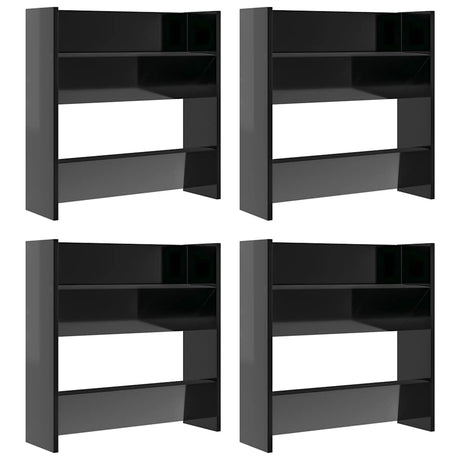 Vidaxl wandschoenenkasten 4 st 60x18x60 cm hout hoogglans zwart