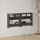 Vidaxl wandschoenenkasten 2 st 60x18x60 cm hout hoogglans grijs