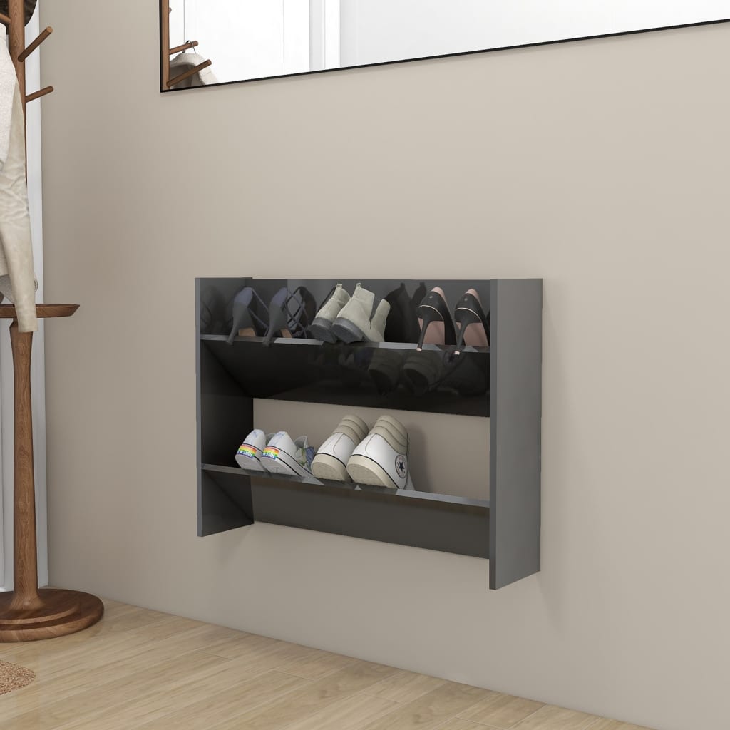 Armadietto per scarpe a parete Vidaxl 80x18x60 cm Properpata in legno grigio lucido