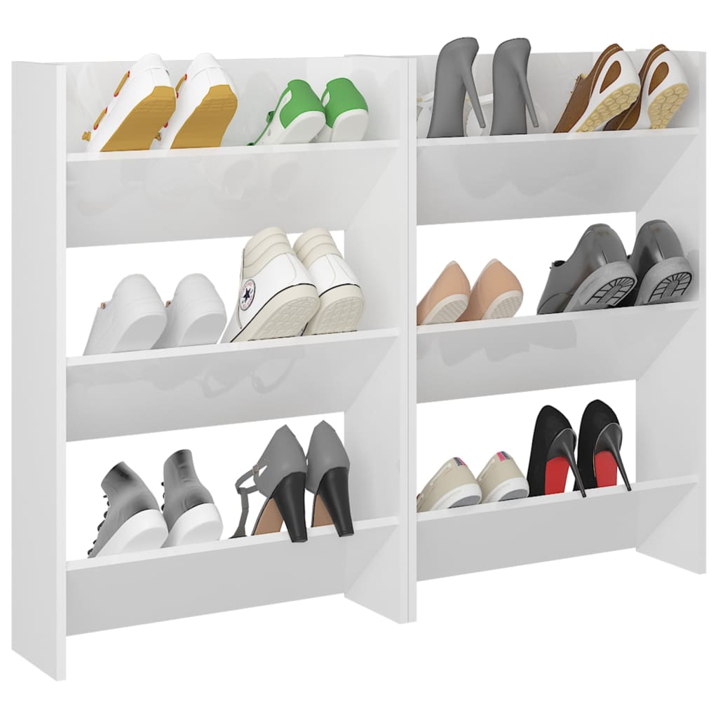 Vidaxl Wall Shoe Szafki 2 szt. 60x18x90 cm przetworzone drewno White Gloss White