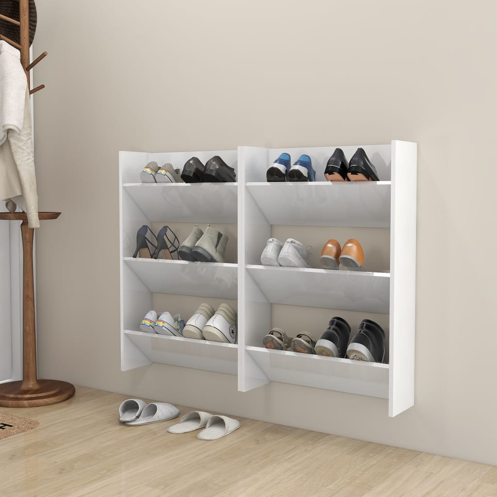 Vidaxl Wall Shoe Szafki 2 szt. 60x18x90 cm przetworzone drewno White Gloss White