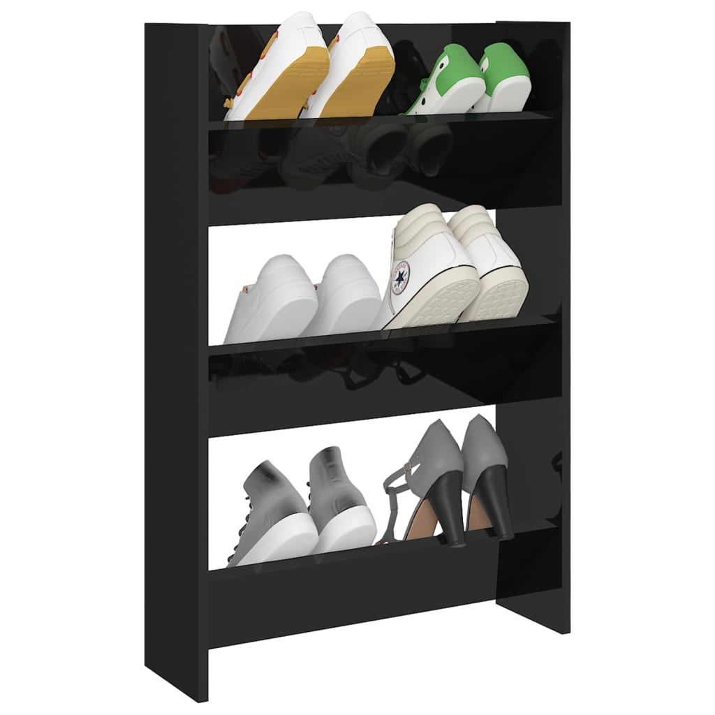 Gabinete de zapato de pared de Vidaxl 60x18x90 cm de madera propiedad de alto brillo negro