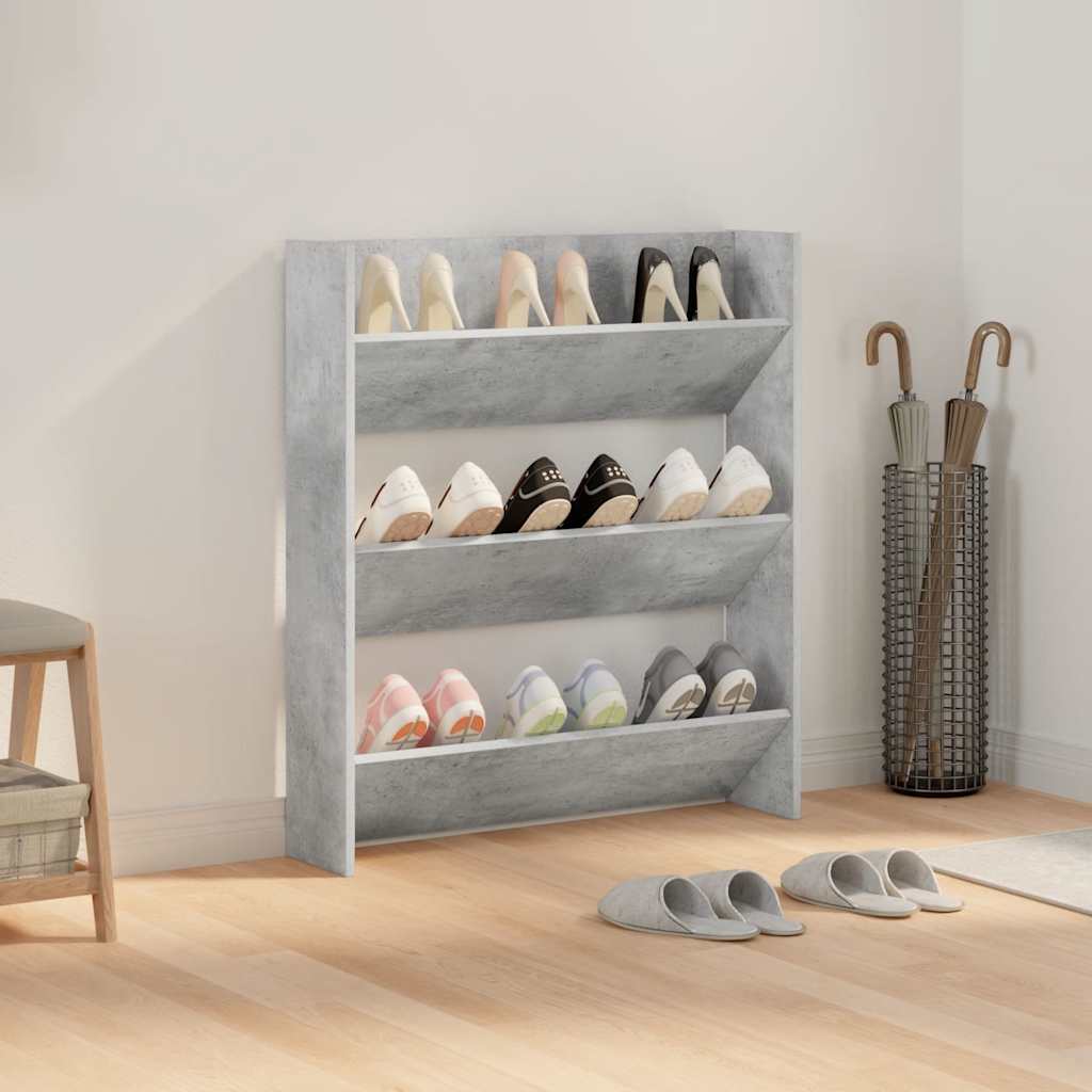 Vidaxl wandschoenenkast 80x18x90 cm spaanplaat betongrijs